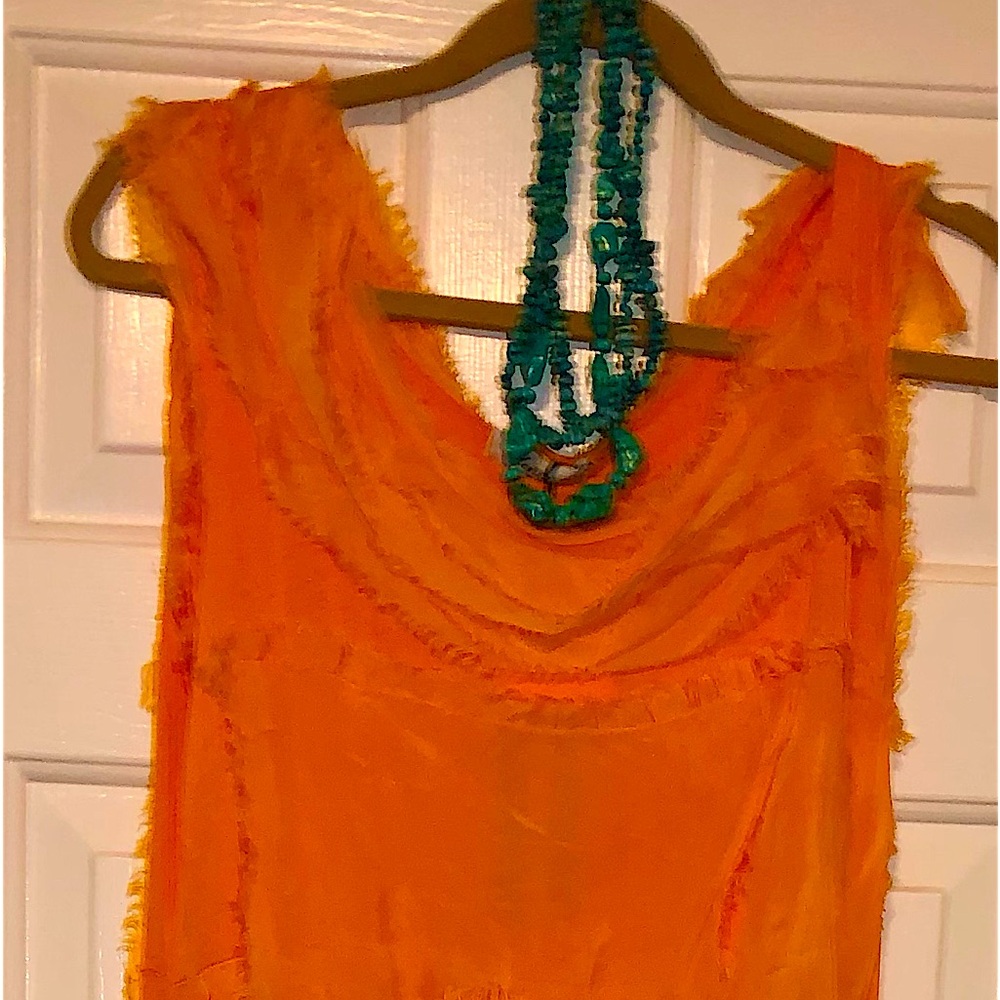 NWT Ilenia M. Italian Silk Ruffled Maxi Dress in Orange Size Medium